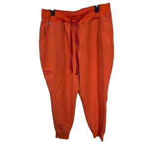 Figs Orange Red Drawstring Jogger Scrub Pants With Pockets For Women Size XL